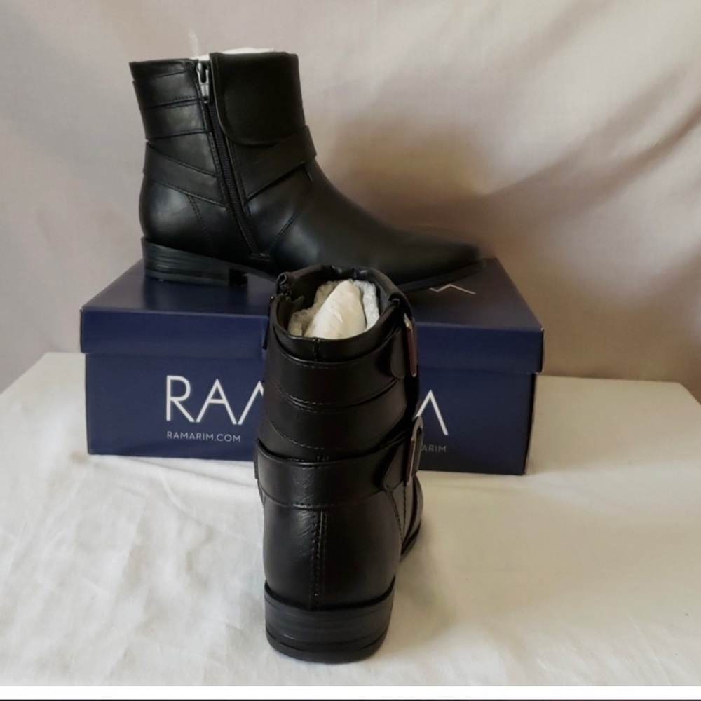 New Ramarim Black Leather Buckle Boot. Inside zipper for easy on and off